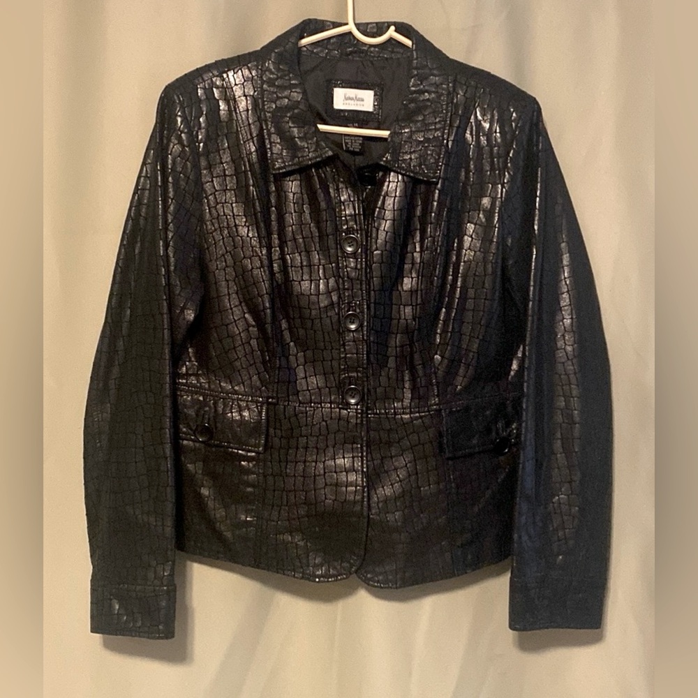 Neiman Marcus Exclusive Reptile Embossed Leather Peplum  Jacket Women’s 14
